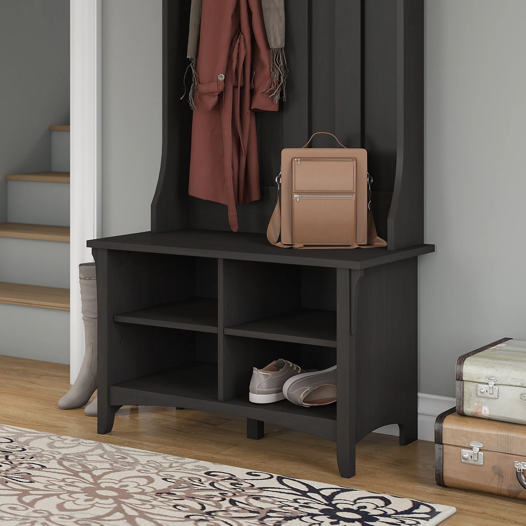 Shoe Storage Bench in Vintage Black - 31.73L x 15.75W x 19.69H - 31.73L x 15.75W x 19.69H