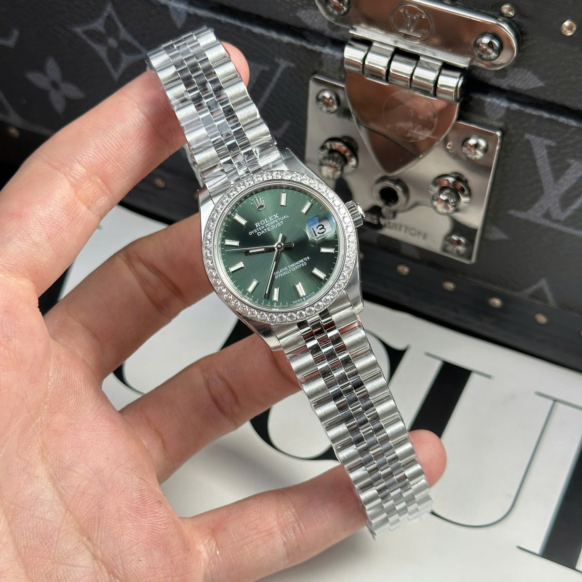 Rolex Datejust 316L Steel Green Dial CZ Diamonds 31mm Jub THBF Replica