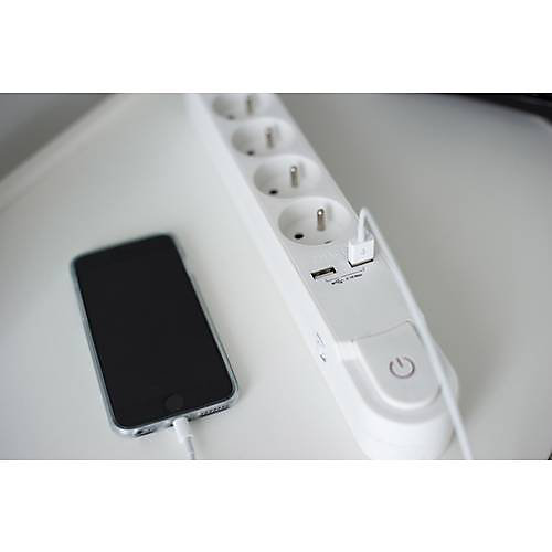 Multiprise Design 5x16A   2xUSB 3m - blanc - Chacon