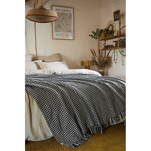 Couvre lit à franges tissé teint 