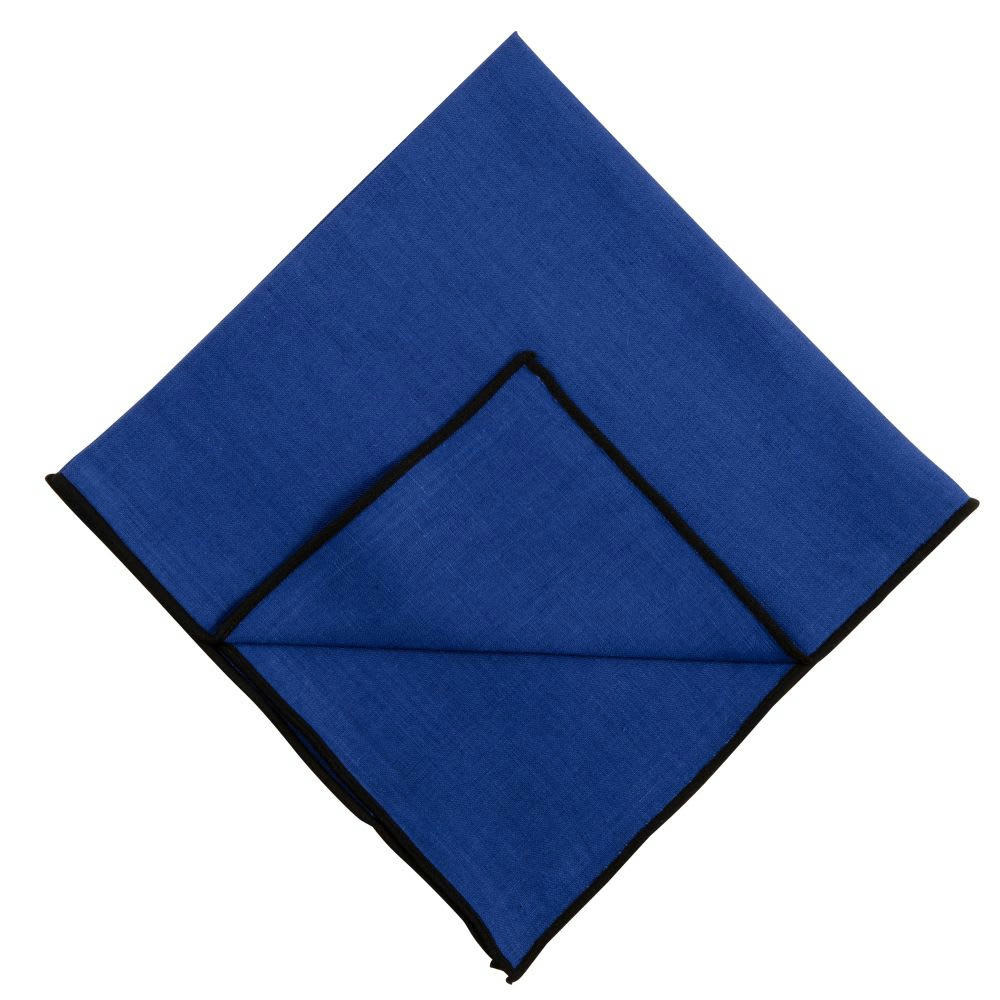 - Serviettes en lin lavé bleu et noir 42x42 (x2)