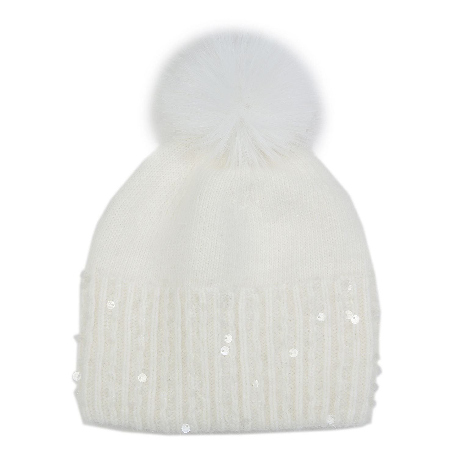 PEACH ACCESSORIES Glam Glitter Winter Pompom Hat and Gloves Set