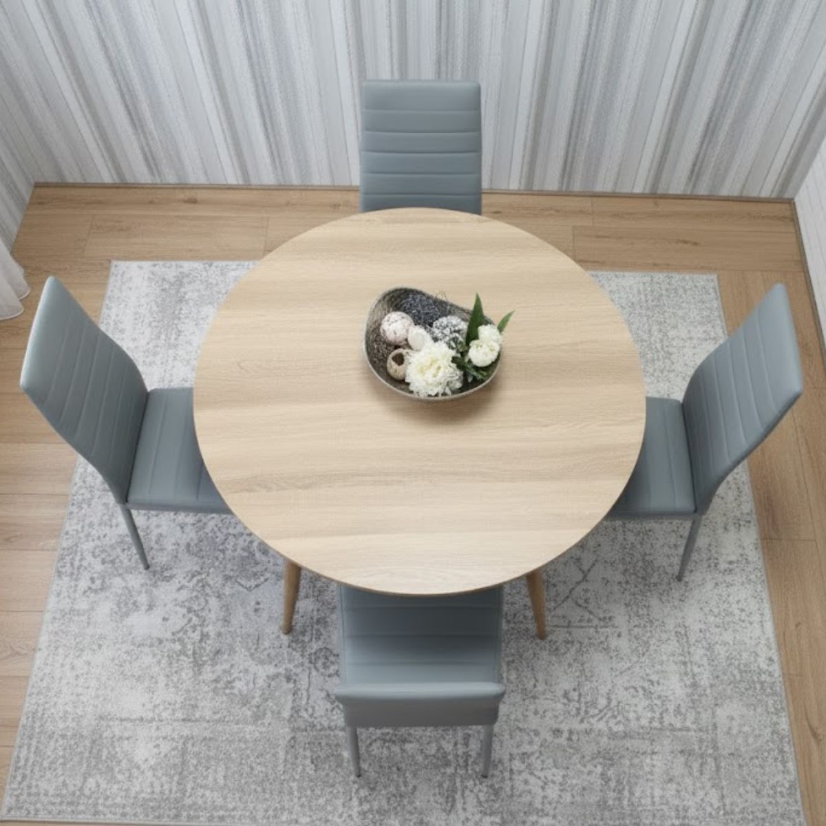 KOSY KOALA Modern Round Dining Table With 4 Grey Faux Leather Chairs