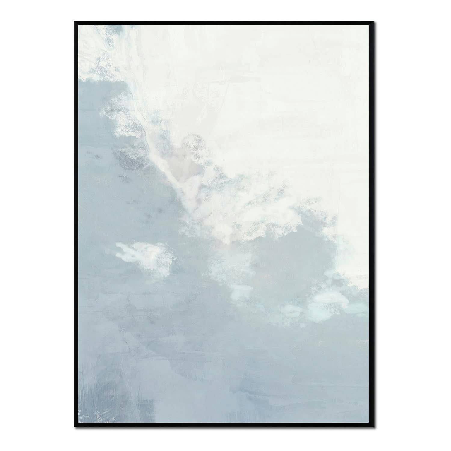 MINIMALISMO - Affiche avec cadre noir -  coups de pinceau bleus - 50x70