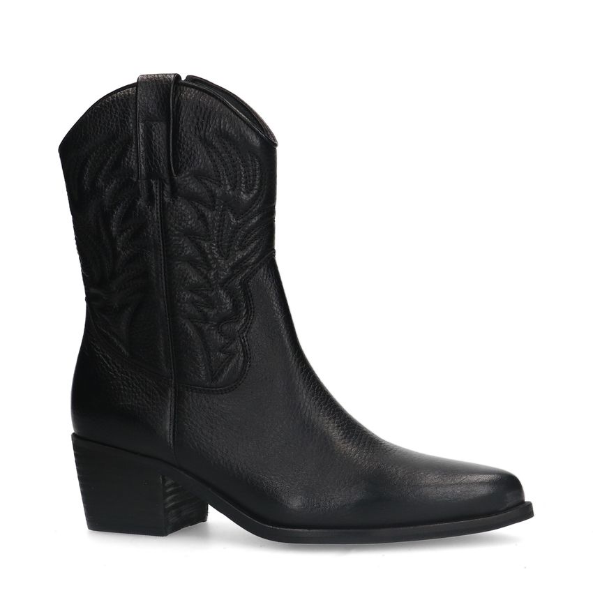 Manfield Zwarte leren cowboy laarzen