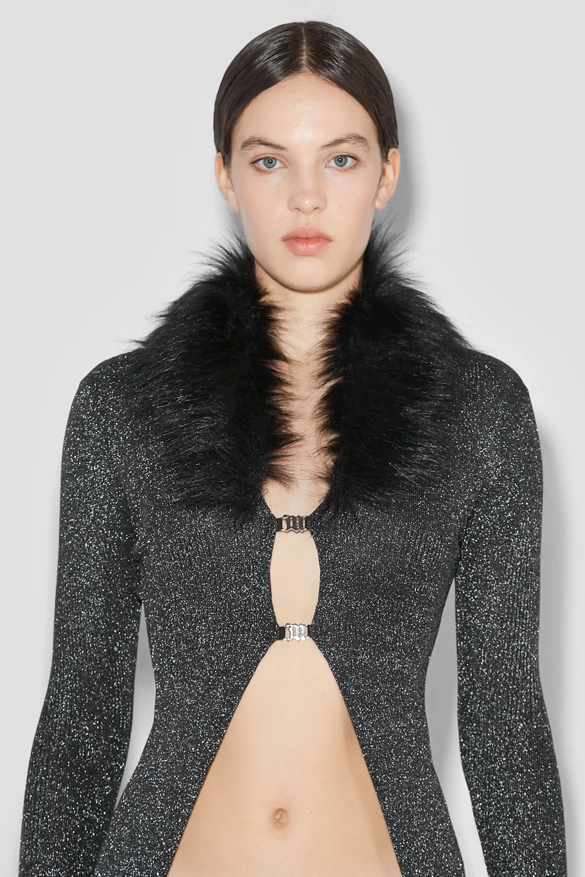 Knit Maxi Cardigan With Faux Fur