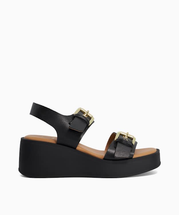 Karola Black - Wedge Double Buckle Sandals