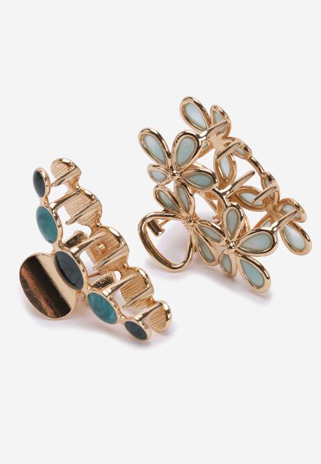 Womens 2pk Gold Enamel Flower Hair Clip
