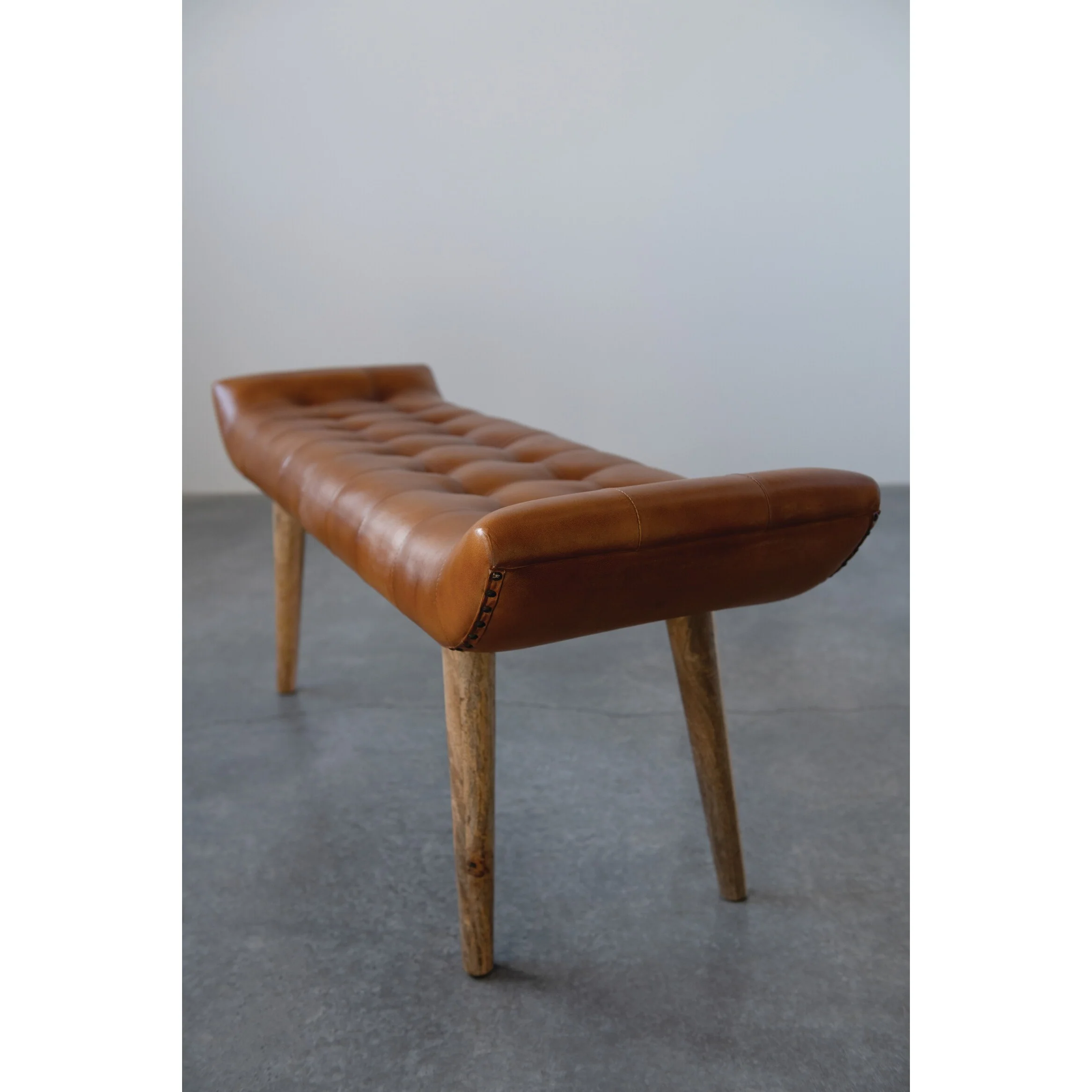 Wood and Goat Leather Bench