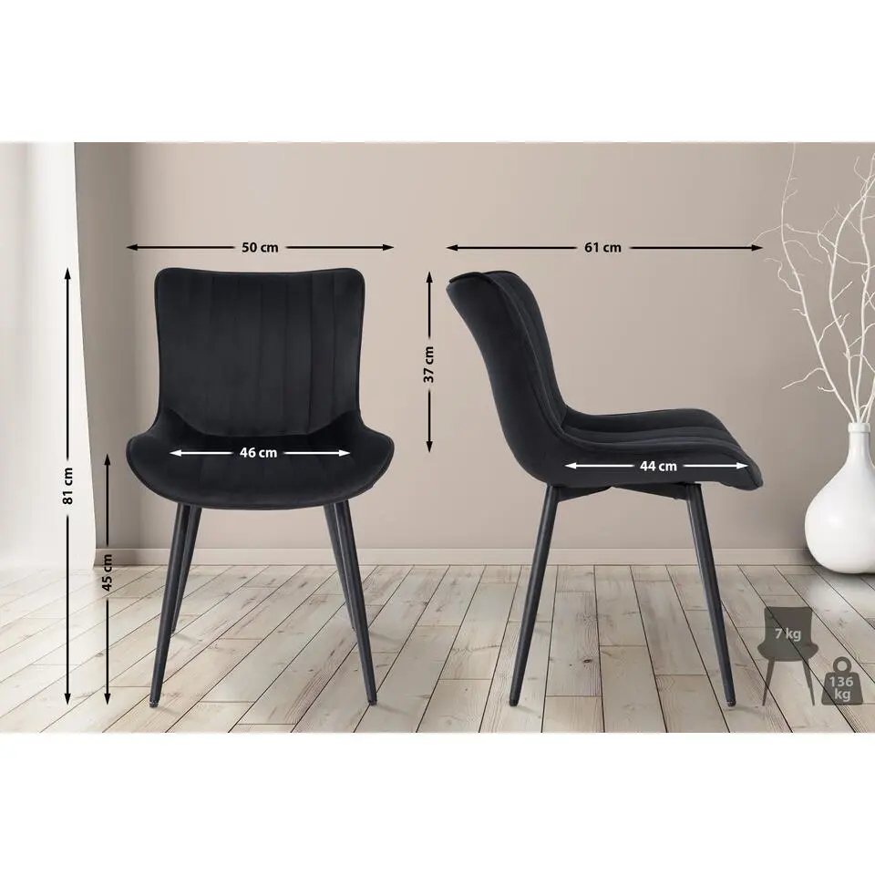 CLP Eetkamerstoel Largo zwart Frame - Fluweel - zwart