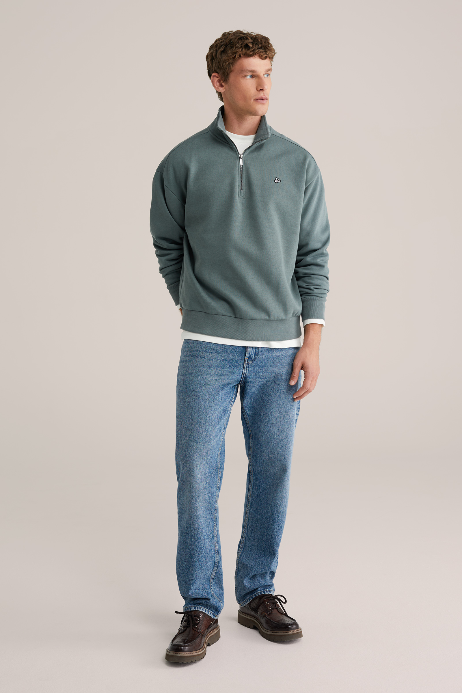 Heren regular fit sweater met quarter-zip en embroidery