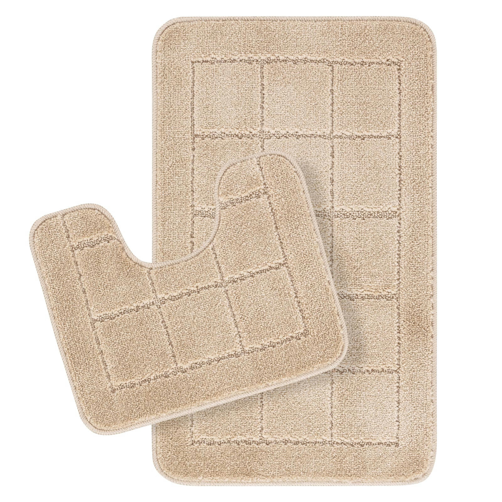 NOELLE - Set de 2 Tapis de Salle de Bain Uni Chic Beige 80x50/40x40