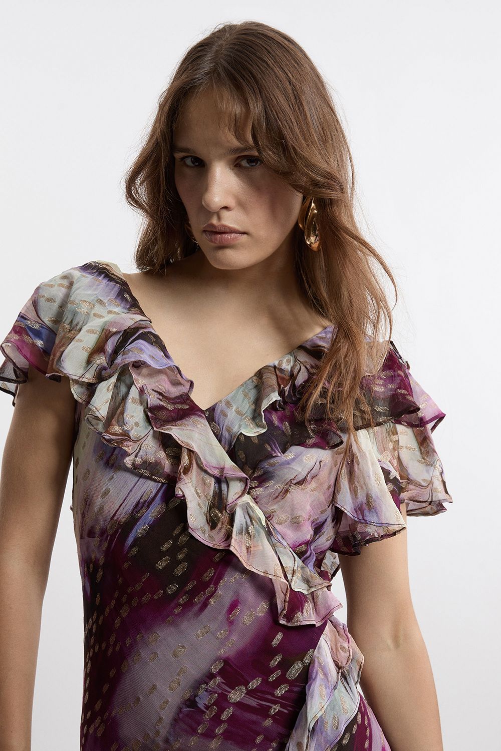 KarenMillen Tall Ruffle Detail Metallic Thread Maxi Dress