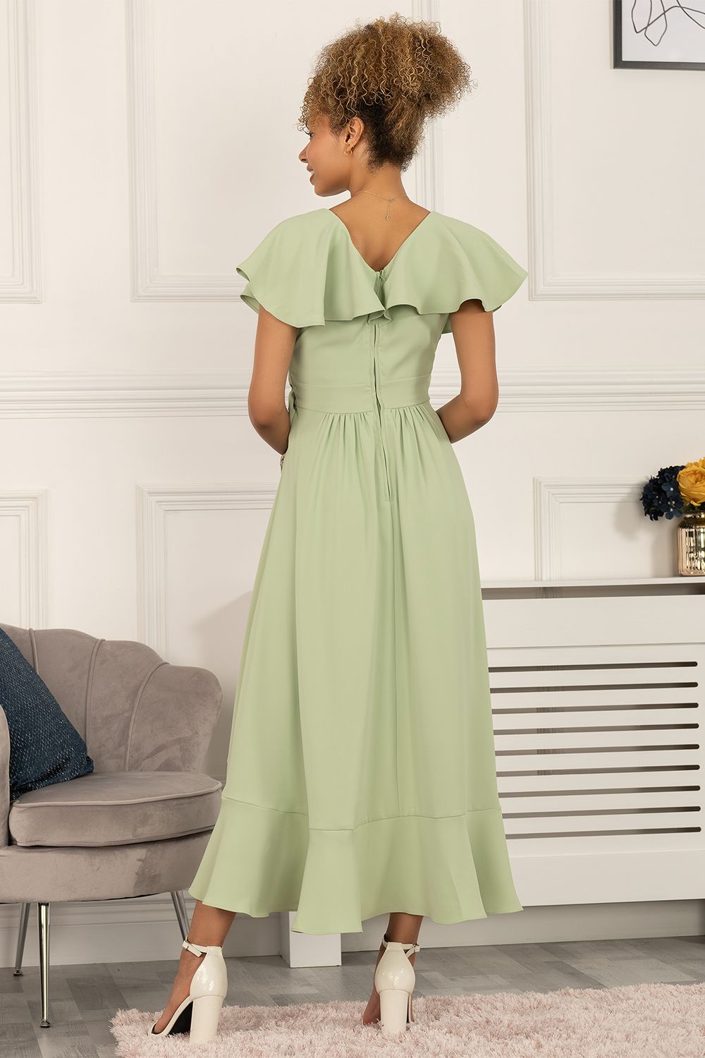 Jolie Moi Racele Ruffle Plunging Maxi Dress