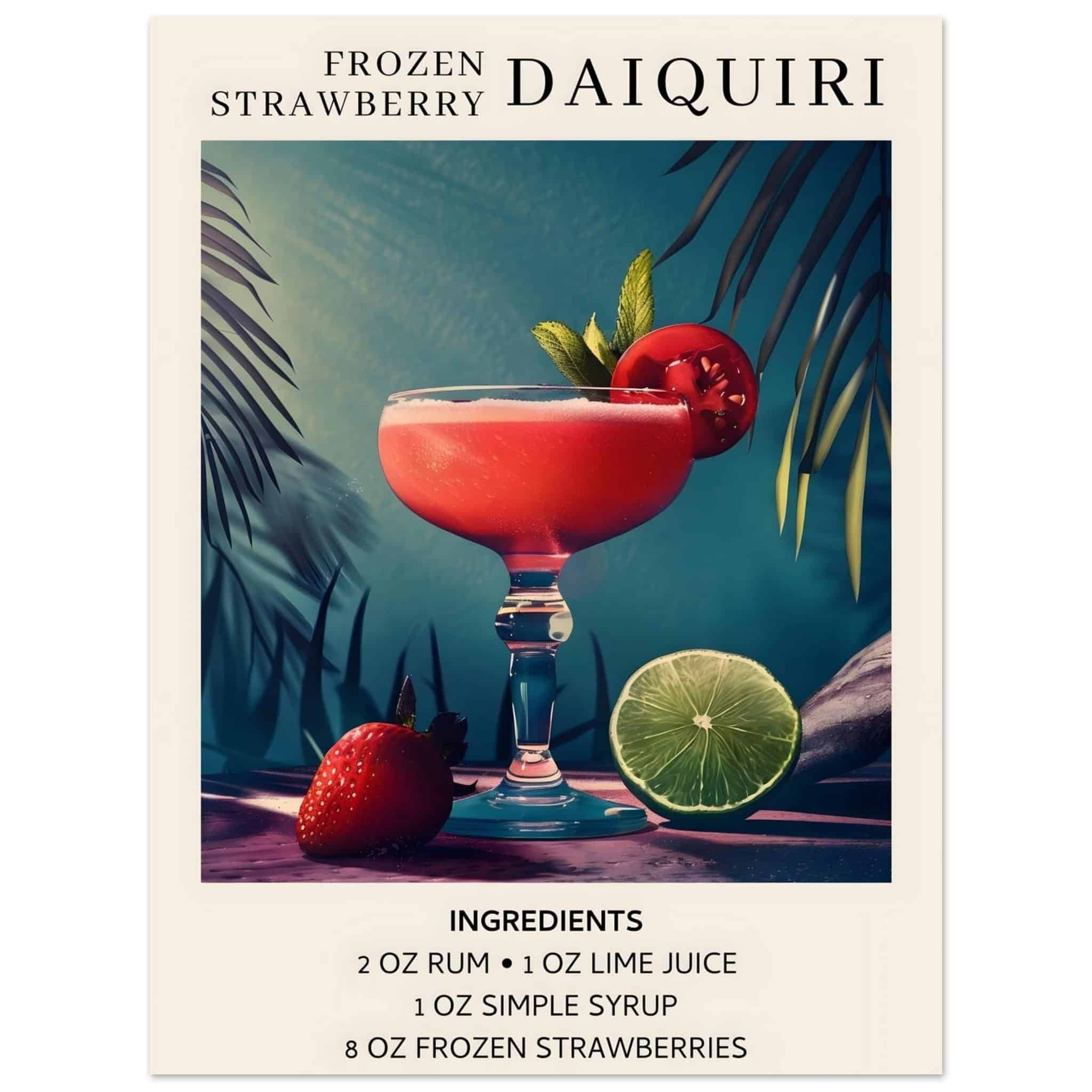 Artfulprints Poster Frozen Strawberry Daiquiri cocktail - Ingrediënten  - 30x40 cm - Meerkleurig
