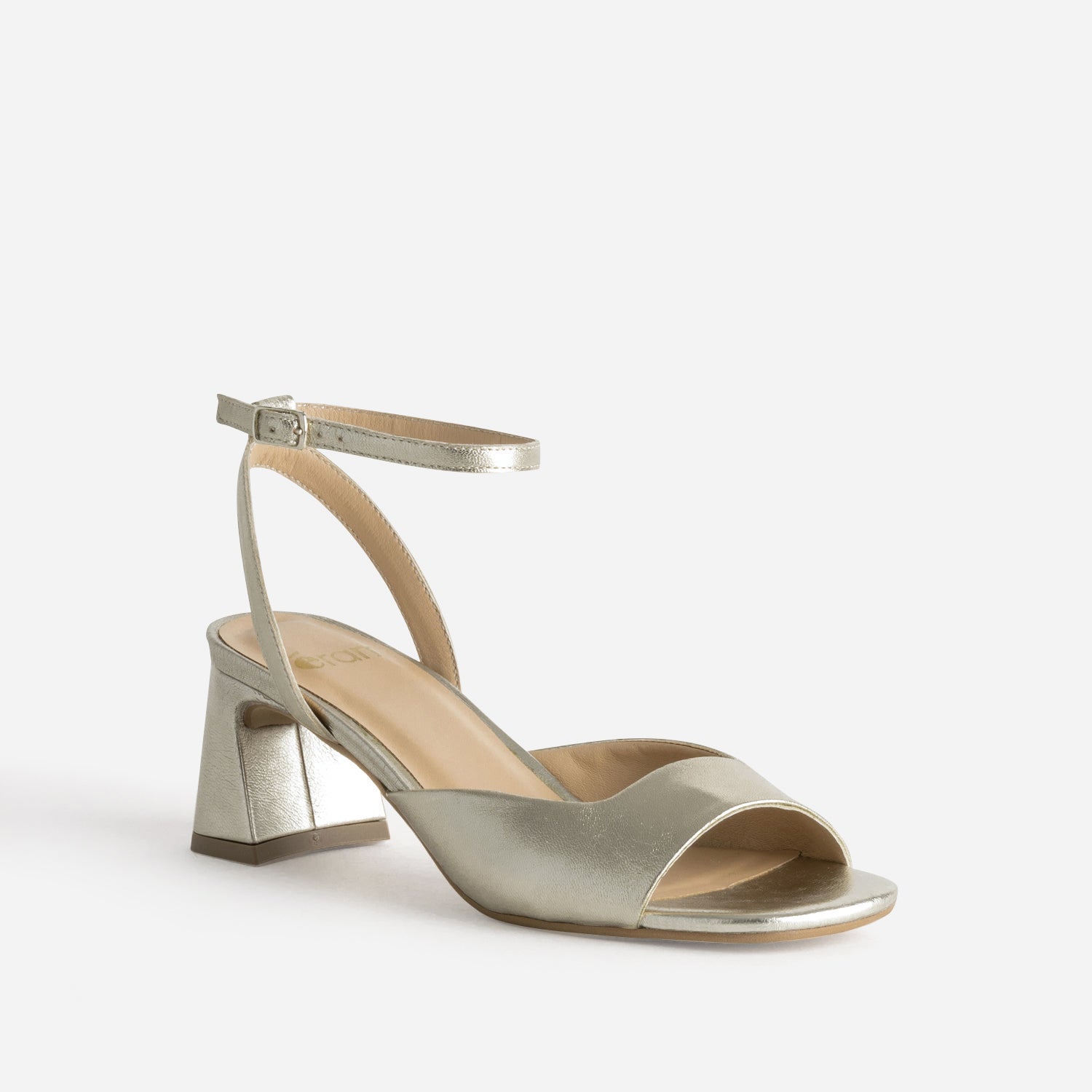 Sandale dorée cuir décolleté carré