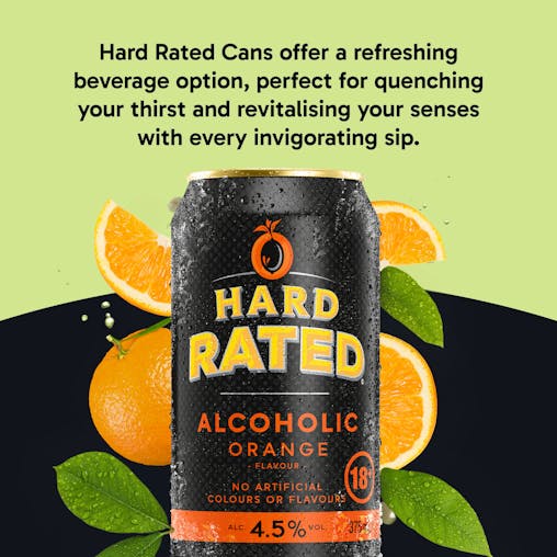 Hard Rated, Orange Flavour, Refreshing Premix Drink, 4.5% ABV, 375mL (Case of 30 Cans)