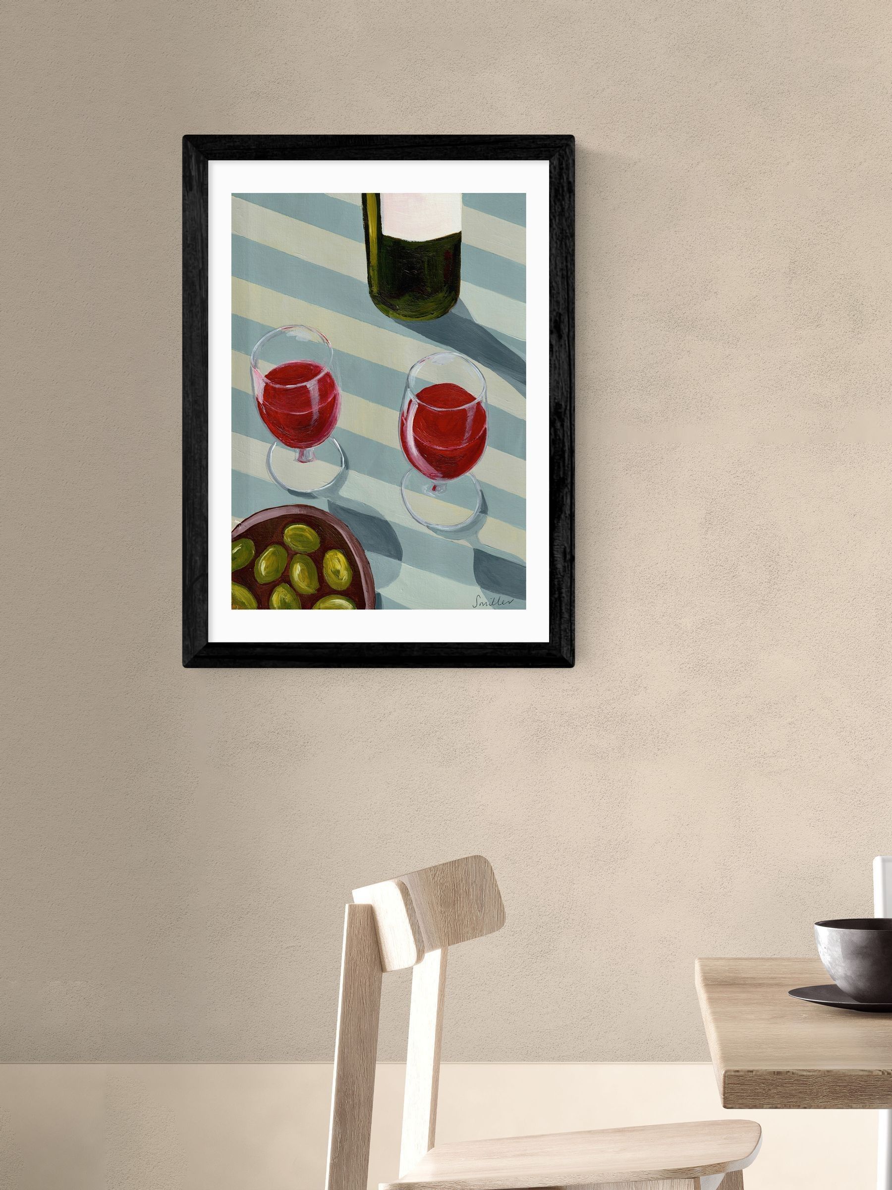 East End Prints Black Blue Wine Time Wall Art Print by Susie Miller