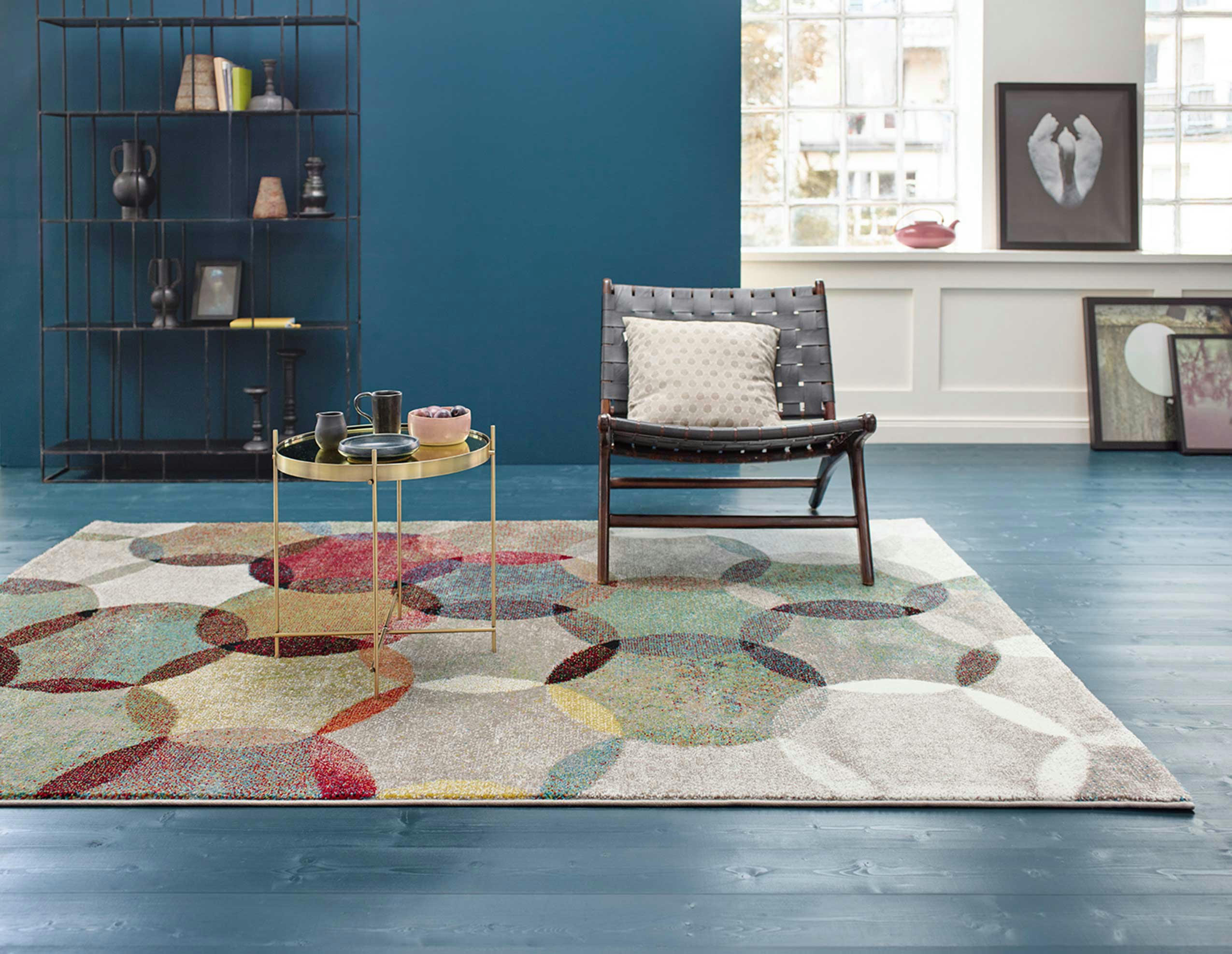 MODERNINA - Tapis motif cercle vintage  tons chauds 225x160