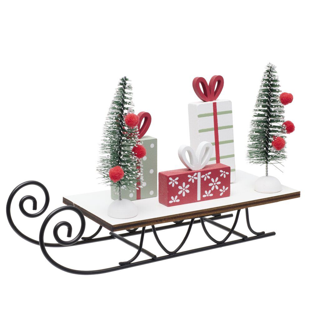 Luge de No&euml;l décorative avec cadeaux L19,5cm
