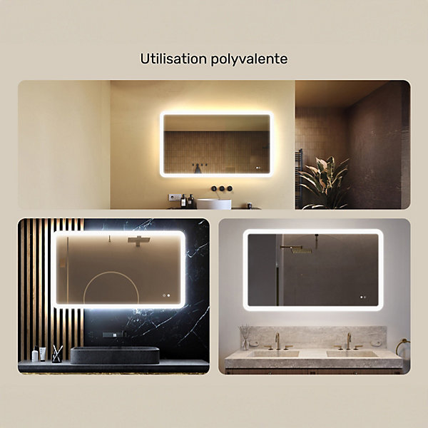 Miroir de salle de bain lumineux - ARTFORMA - Forme arrondie - 120x70cm - LED Dual   interrupteur tactile   anti-buée