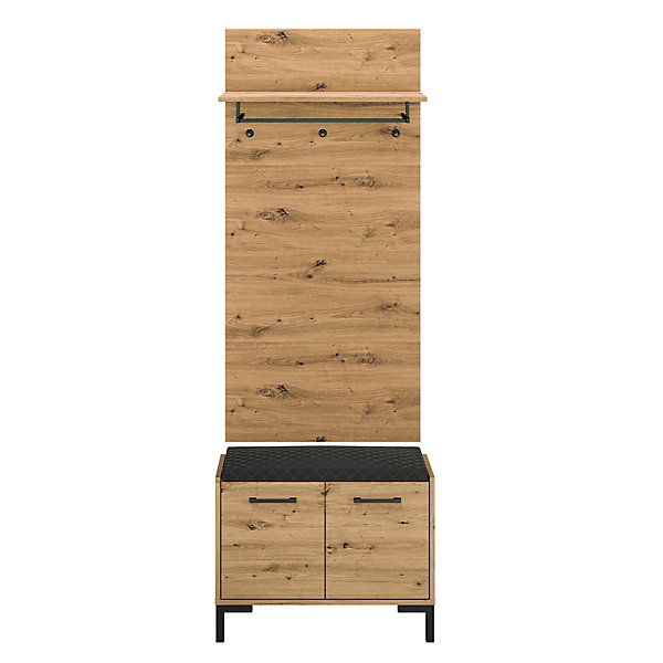 Meuble entree porte-manteau et banc à chaussures 2 portes Liora Bois