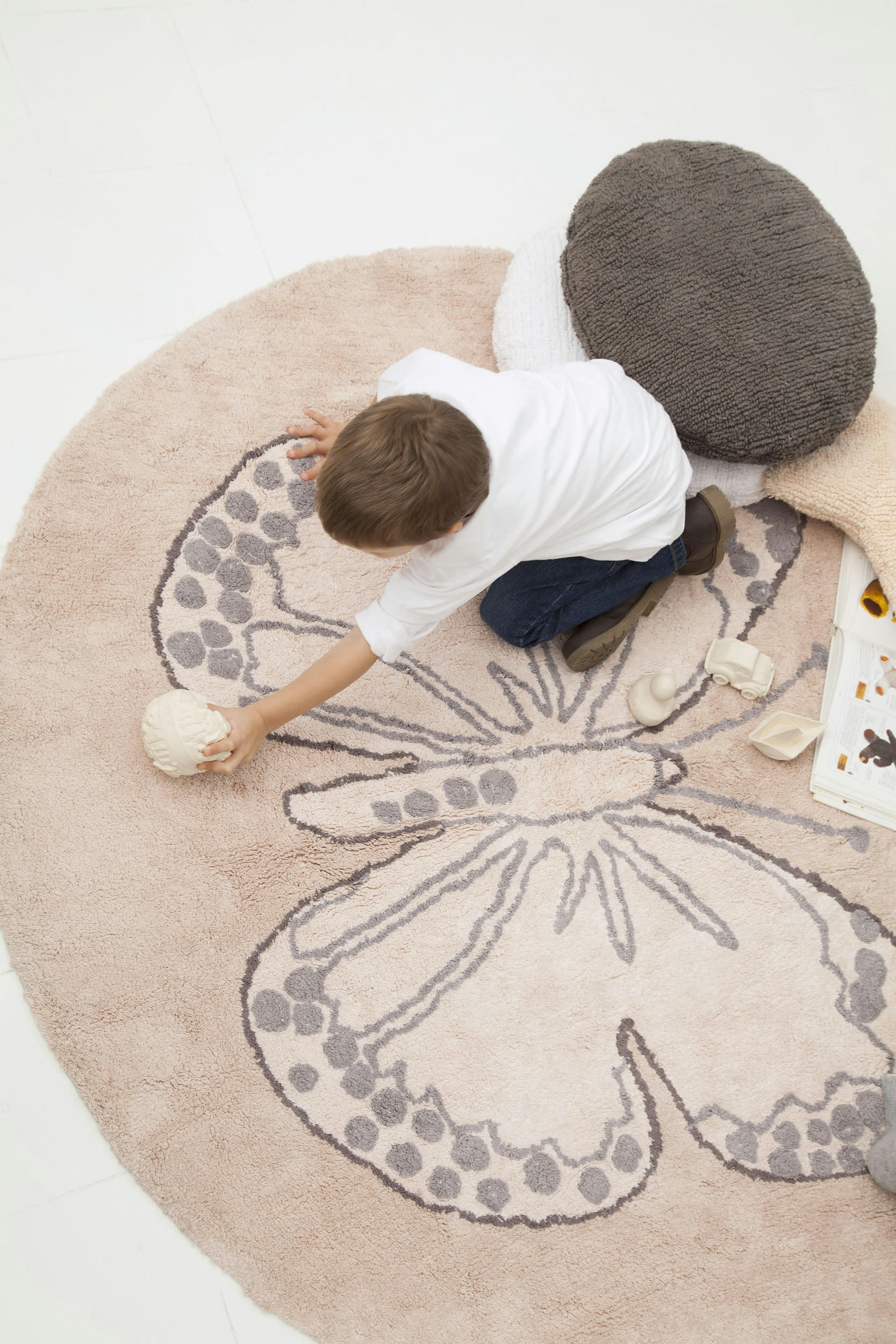 PAPILLON - Tapis coton rond papillon rose D160