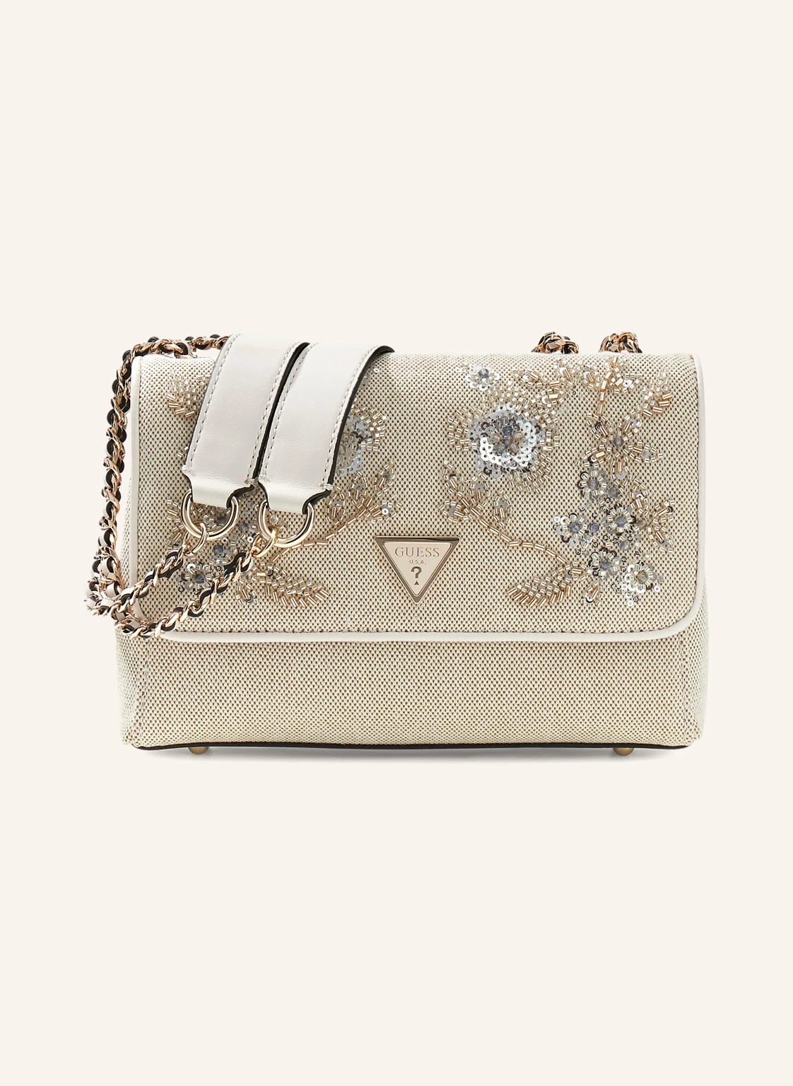 GUESS Schultertasche GIULLY MINI mit Schmuckperlen und Pailletten