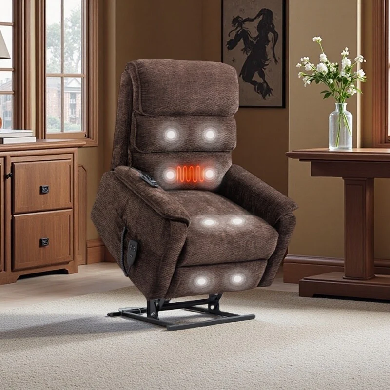 Dual Motor Power Lift Recliner Chair, with Heat & Massage, 350lbs Capacity, Infinite Position, Power-Remote, Side Pockets