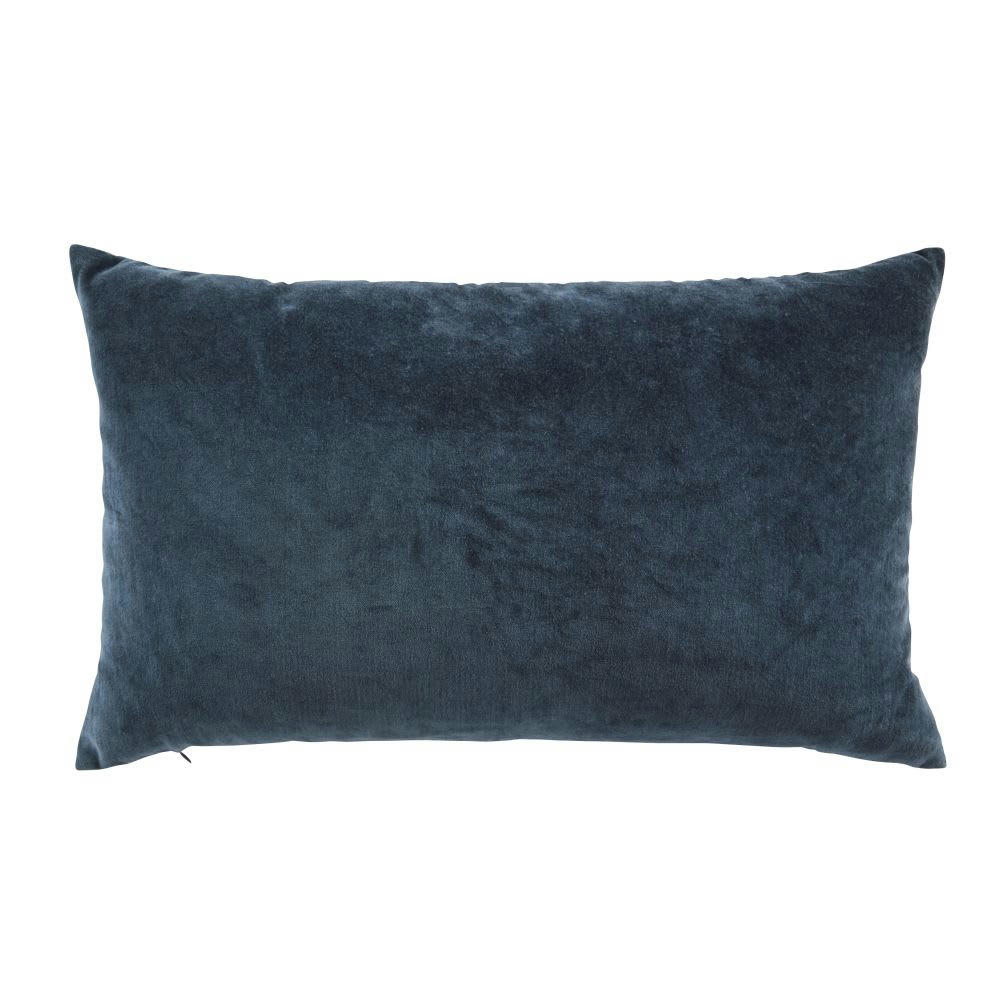 POZZETTO - Coussin en velours de coton bleu marine motifs brodés dorés 50x30