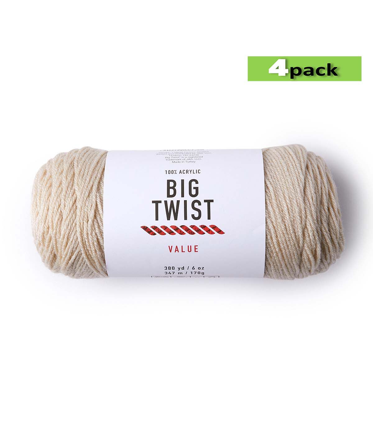 4pk Solid Cream Medium Weight Acrylic 380yd Value Yarn by Big Twist