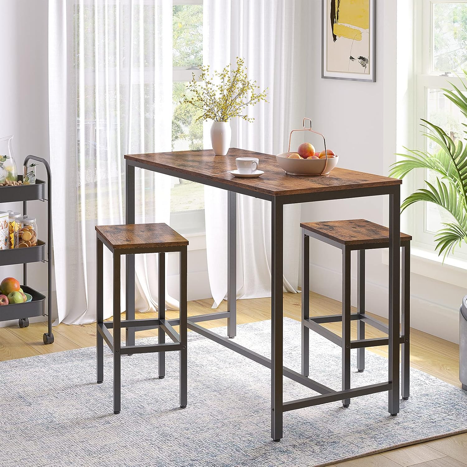 HOOBRO Bar Table, Rectangular Pub Table, 47.2” Counter Height Bar Table, Industrial Bar Height Table, Dining Table for Kitchen, Living Room, Easy to Assemble, Rustic Brown BF50BT01