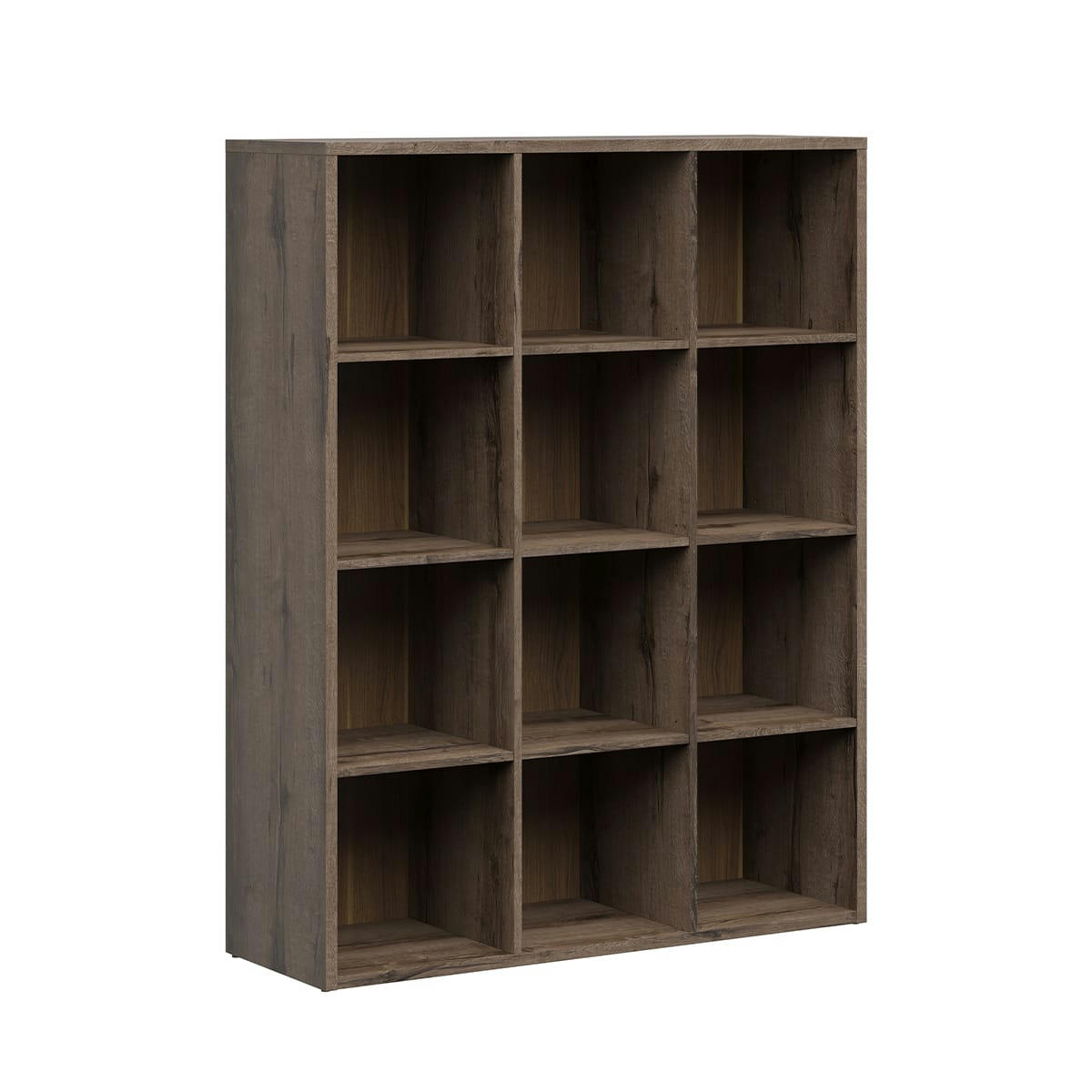 - Bibliothèque 12 cases stratifiés naturel foncé