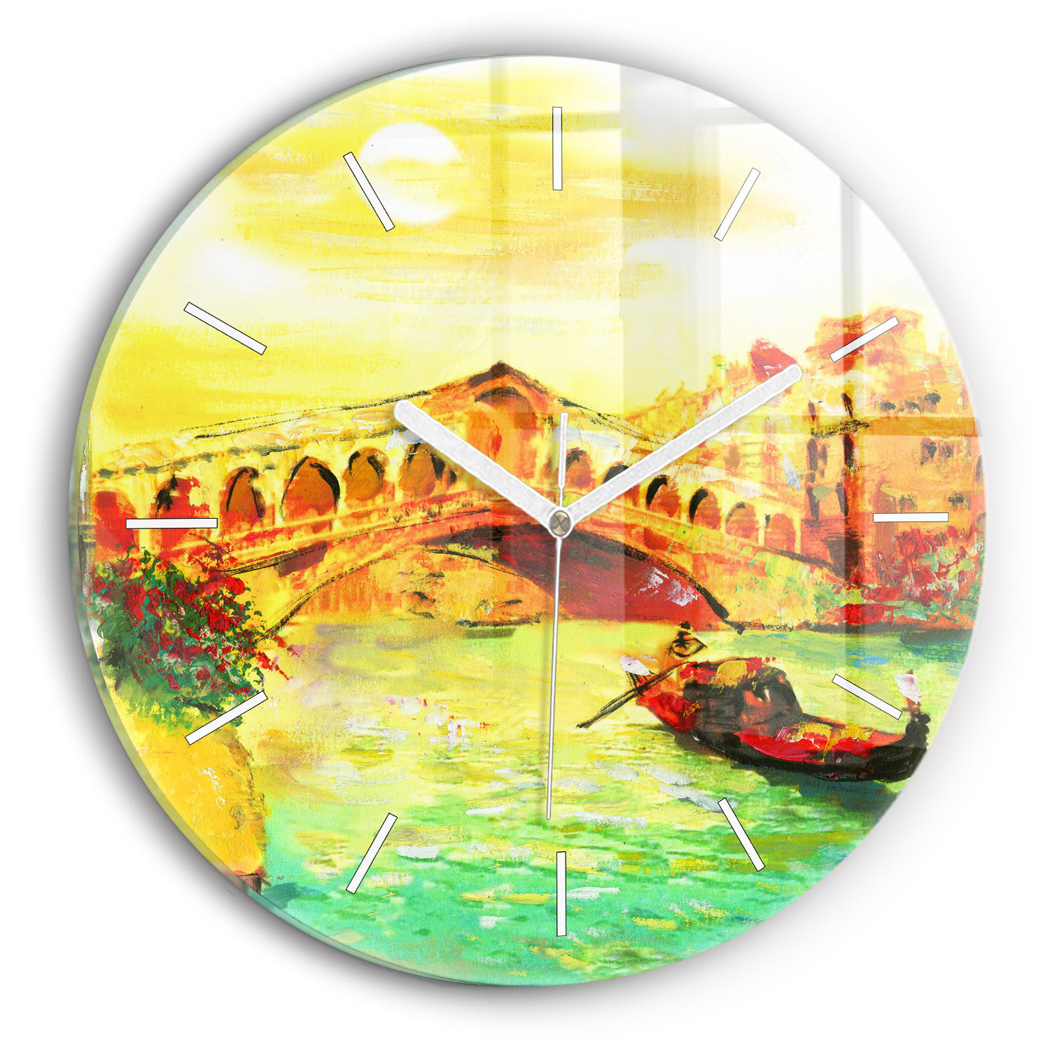 Nowoczesny szklany zegar ścienny Wenecja Most Rialto fi30