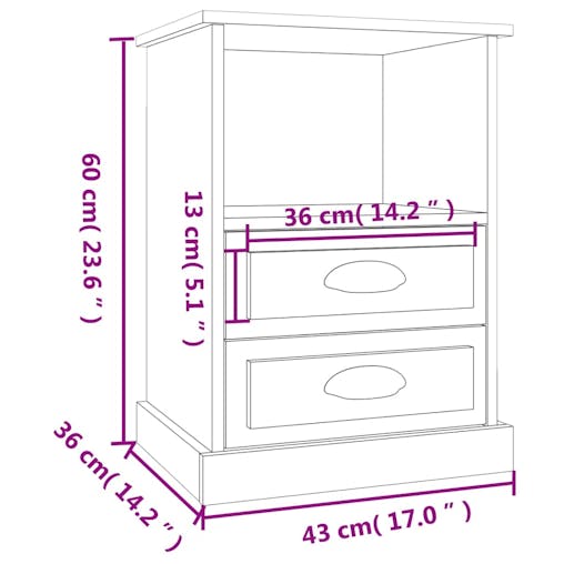 NNEVL Bedside Cabinet High Gloss White 43x36x60 cm