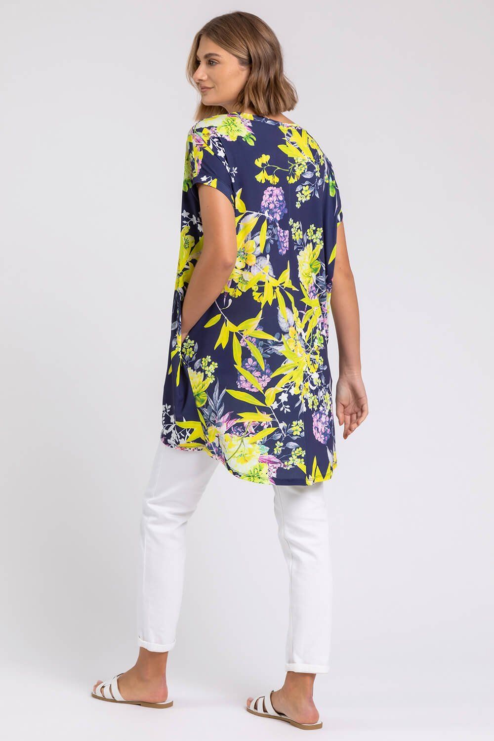 Roman Floral Print Pocket Tunic Top