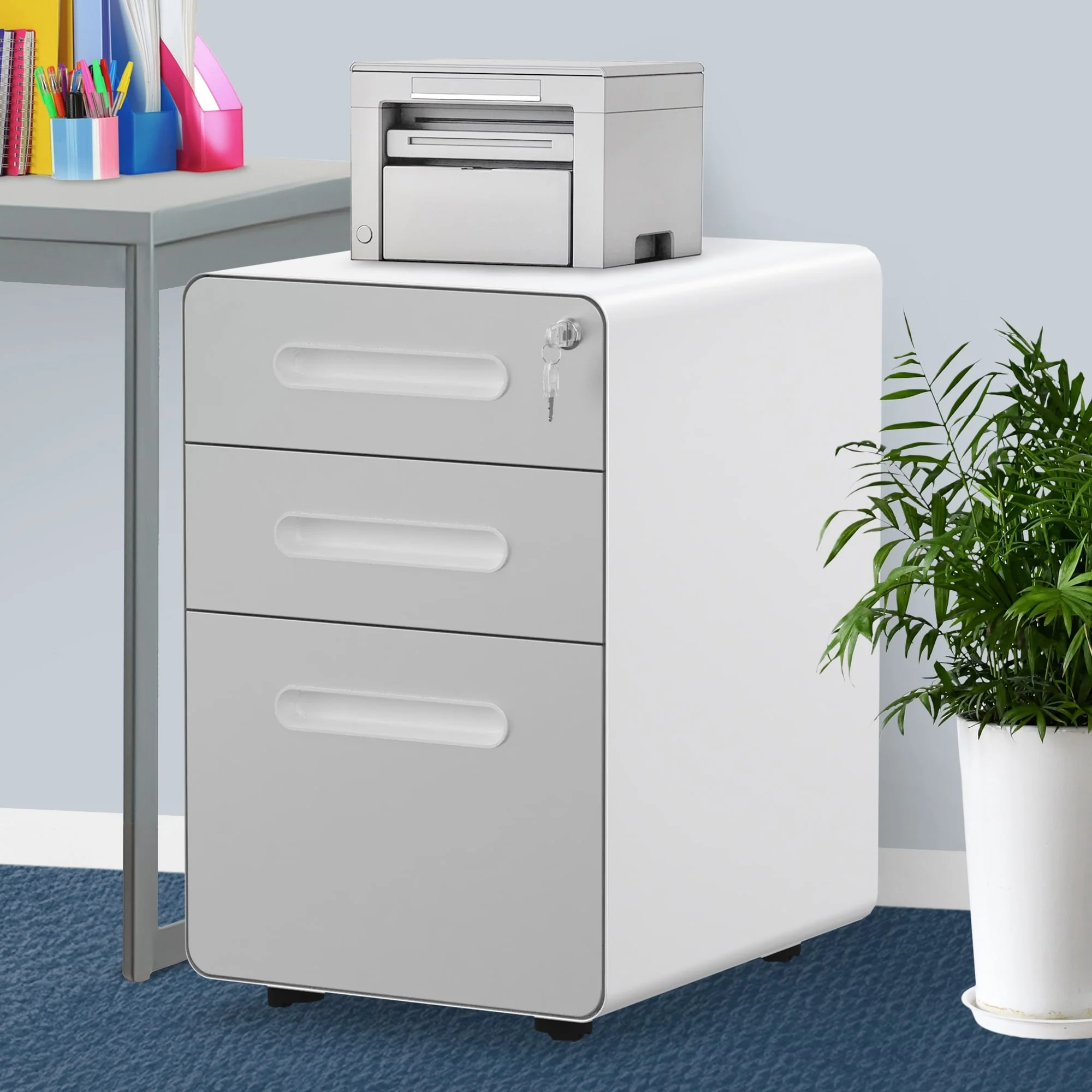 Modern 3-Drawer Mobile Vertical Steel File Cabinet