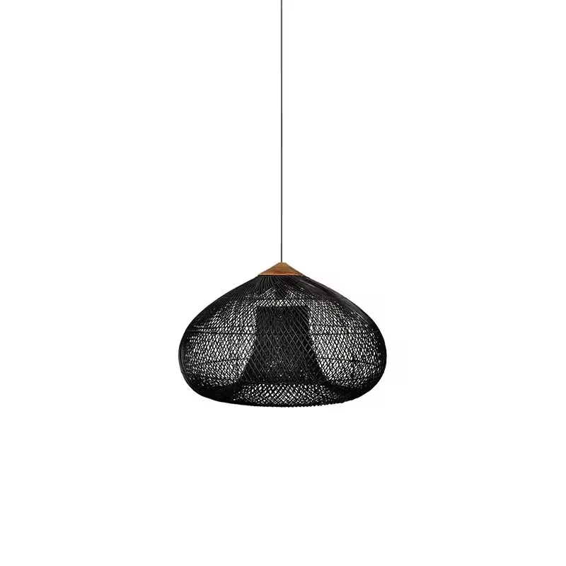 Sufitowa naturalna lampa rattanowa wisząca 40cm czarna