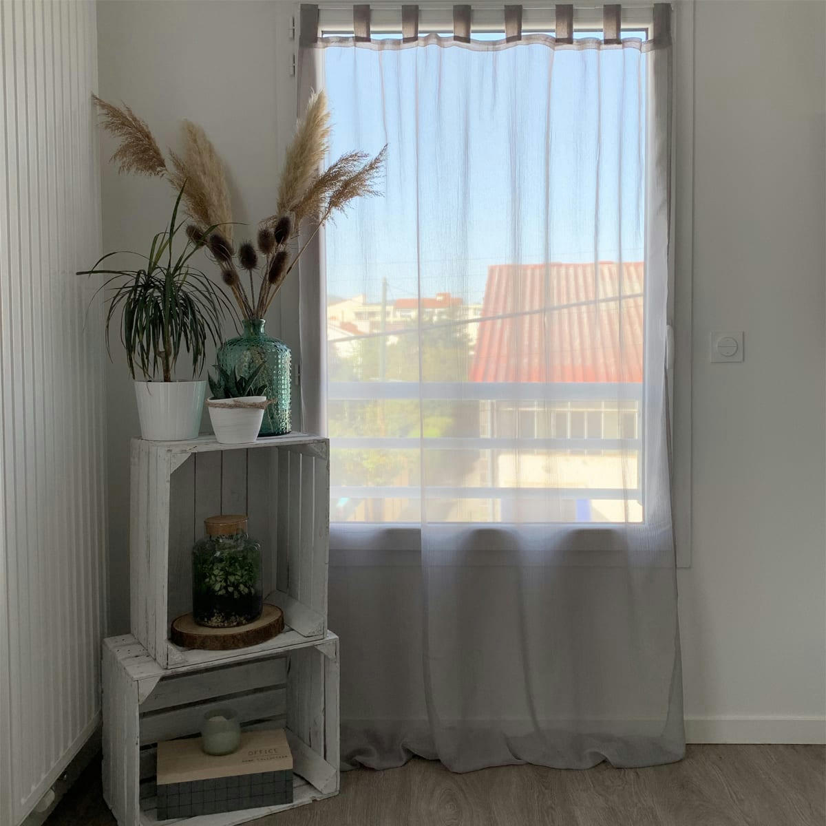 - Rideau uni à passants polyester gris clair 140x240 cm