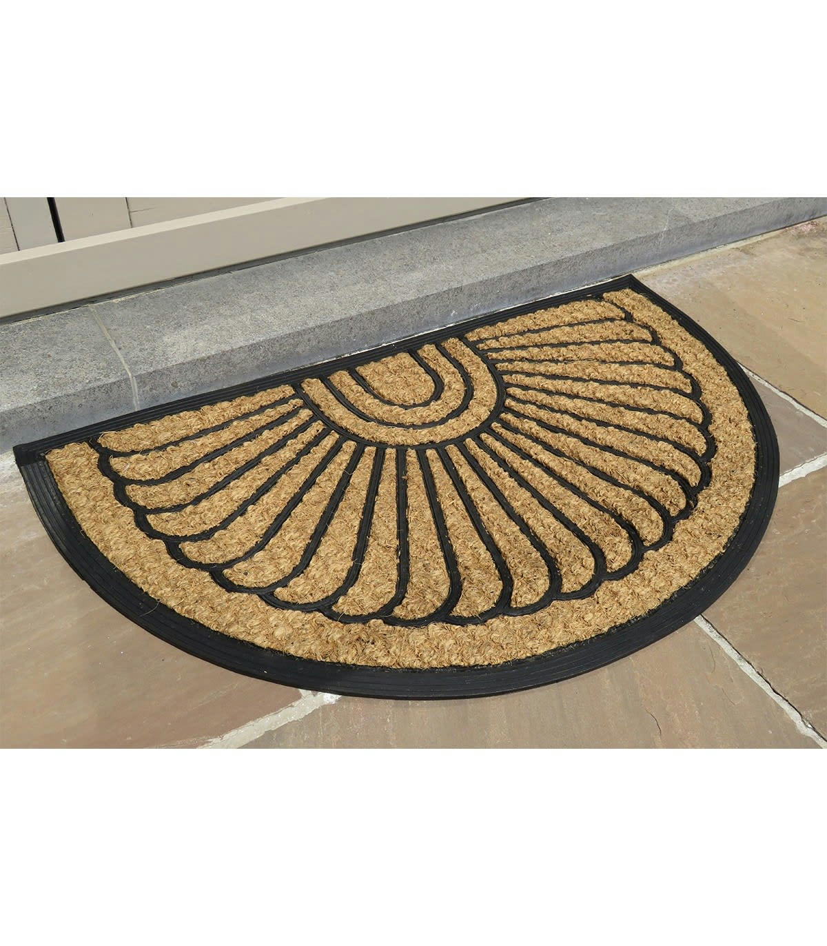 - Paillasson d'entrée demi-lune en coco bouclée 45 x 75cm - Marron