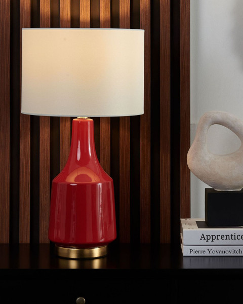 Lampa stołowa nocna ceramiczna czerwona
