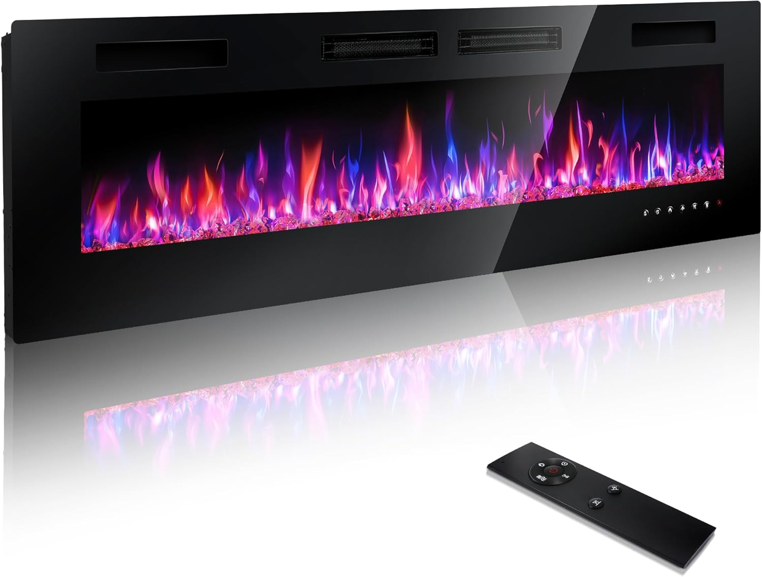 GREEN PARTY 72 Electric Fireplace Recessed/Wall Mounted Ultrathin 3.2 Fireplace Heater, Low Noise Linear Fireplace with Remote Control/Touch Screen, 8hrs Timer, Adjustable Flame & Bed Colors & Speed