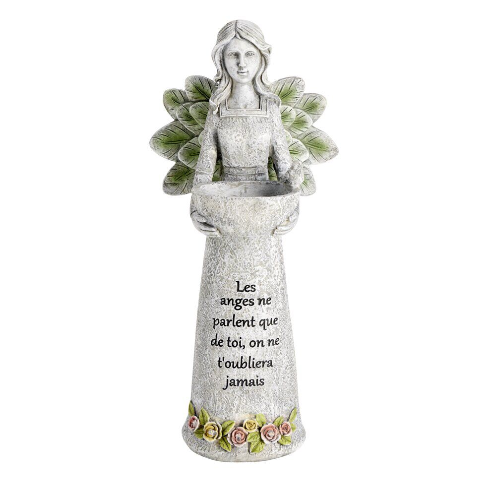 Décoration funéraire ange LED avec inscription polyrésine gris H40cm