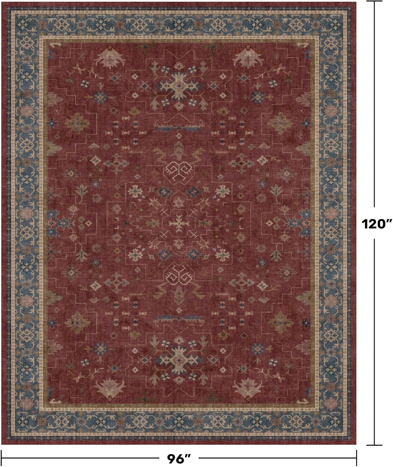 Hazo Haus Oriental 8x10 Large Area Rugs for Living Room - Burgundy Rug for Bedroom Under Bed, Dining Room Under Kitchen Table, Washable Soft Non Slip Unique Indoor Décor