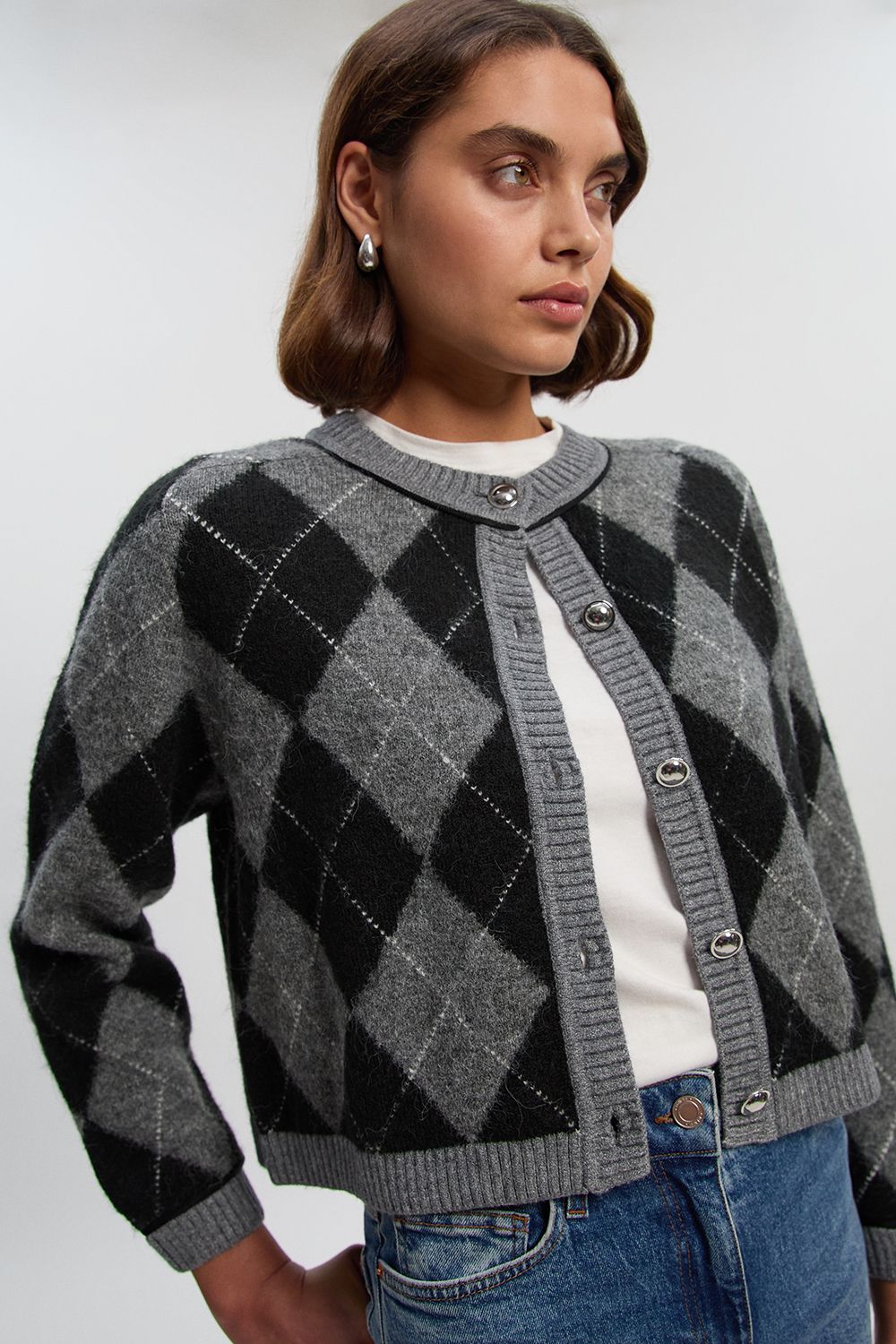 KarenMillen Argyle Alpaca Blend Knitted Cardigan