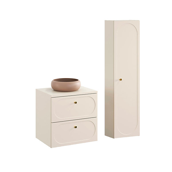 Ensemble meuble simple vasque 60cm et colonne Sanae Beige sable