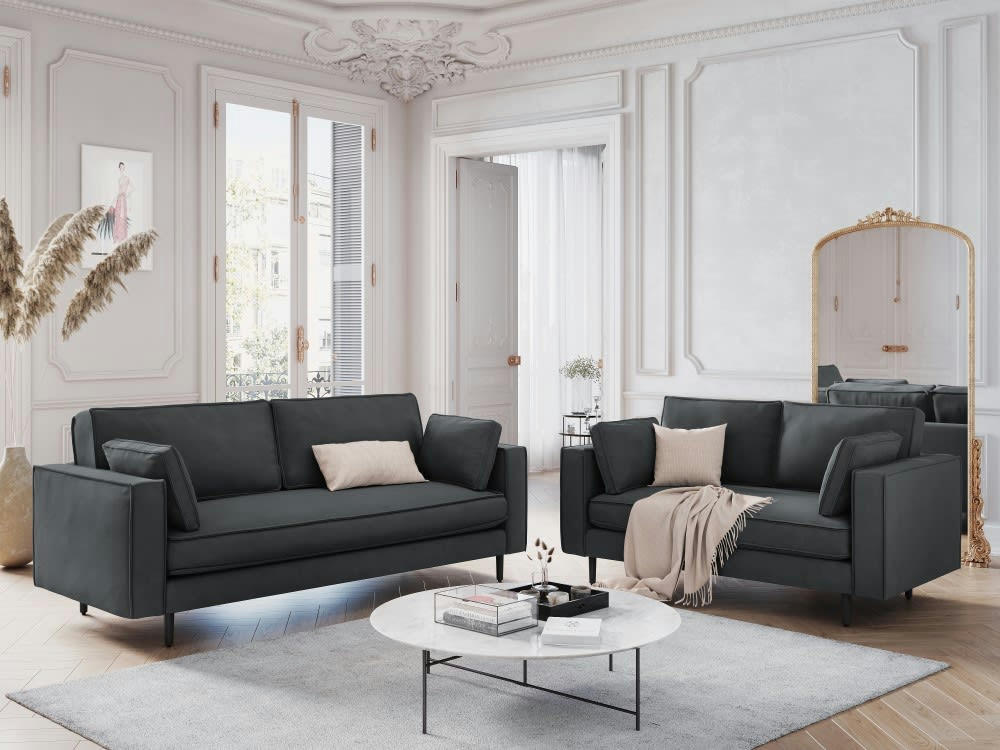 ALEXIS - Canapé 3 places en velours gris foncé