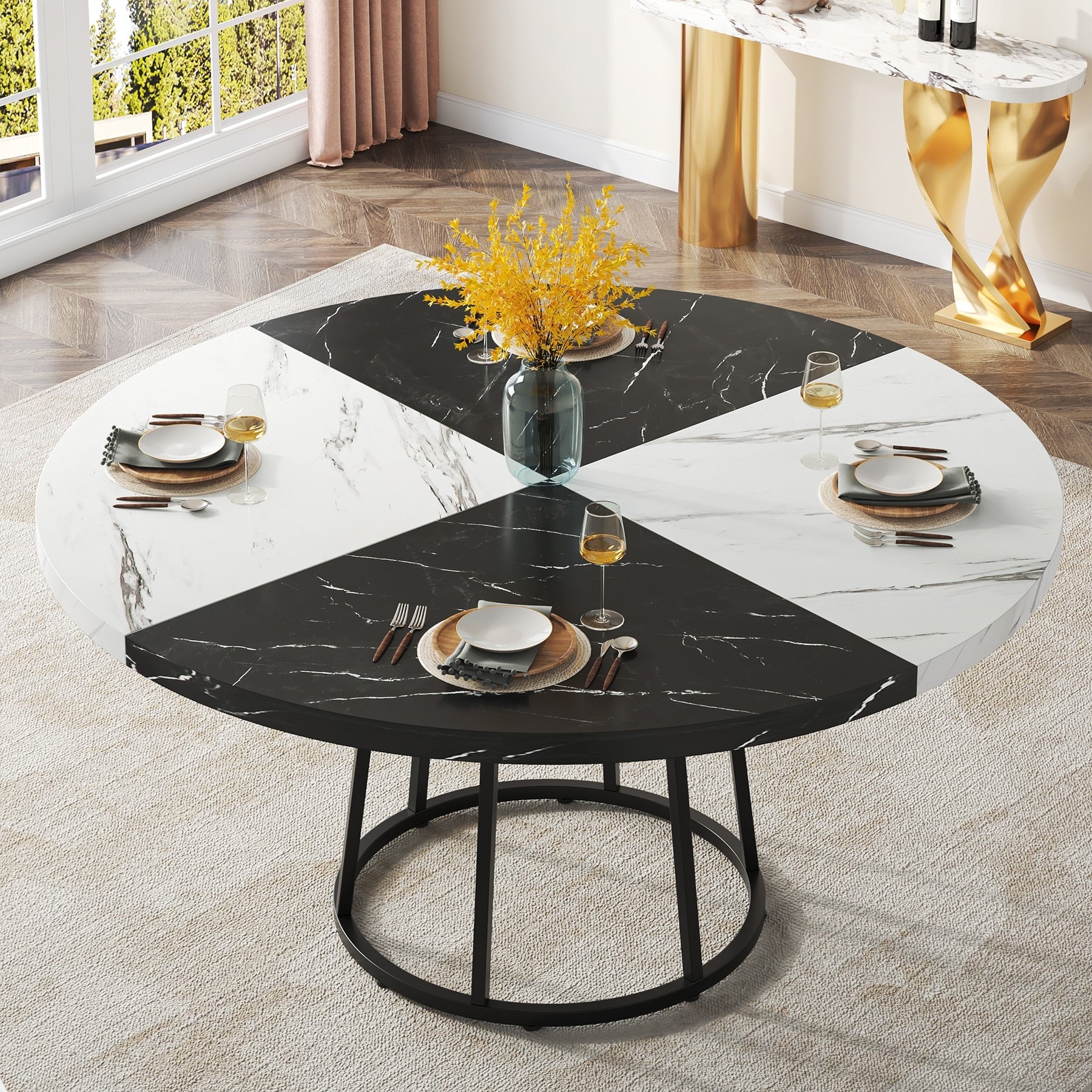 47-inch Round Dining Table for Kitchen Dining Room