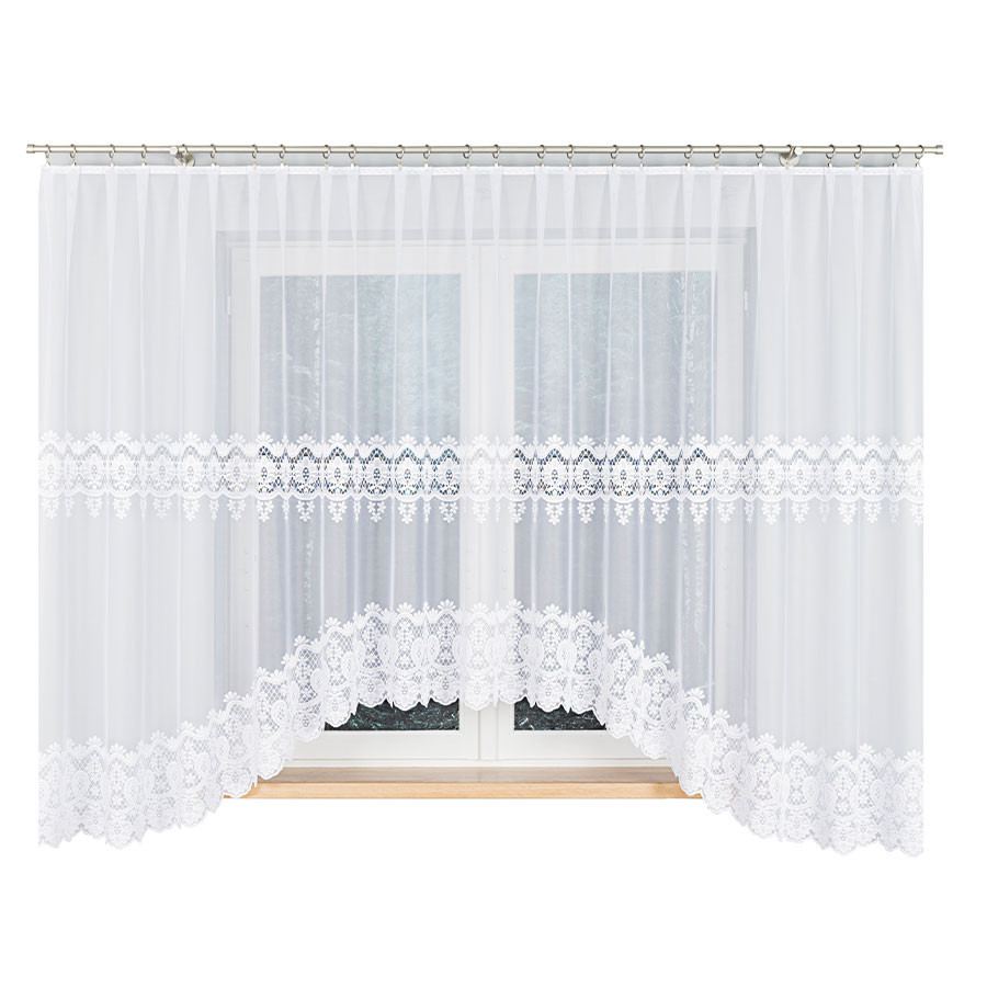 DARIA - Firanka gotowa żakardowa z podcięciem na dole - 450x175 cm - biały