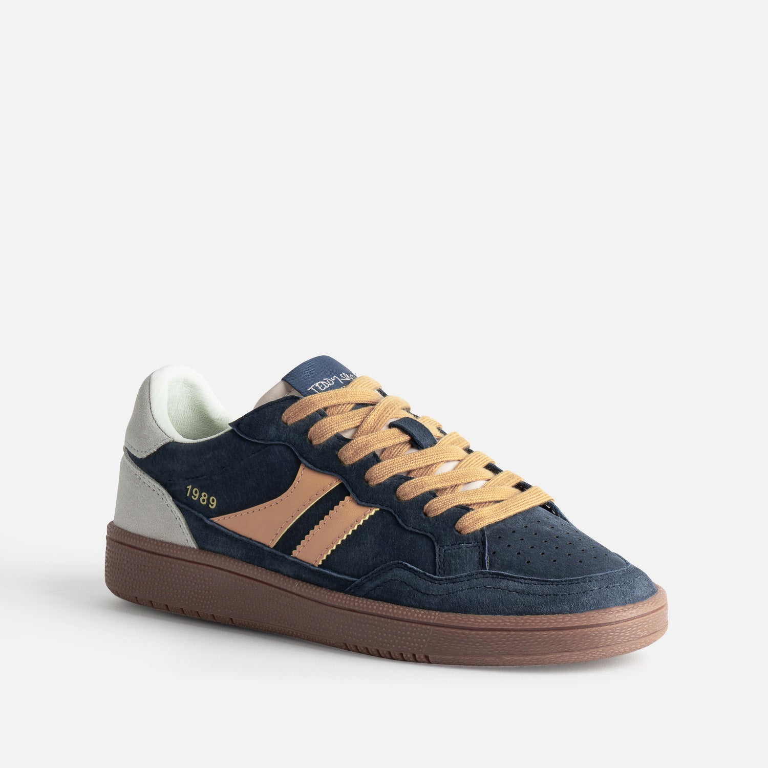 Tennis TEDDY SMITH marine cuir velours détails jaunes